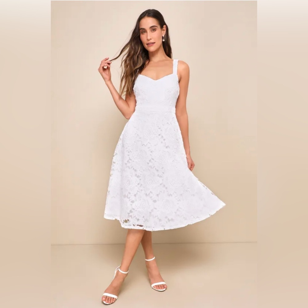 Lulus Divine Beauty White Lace Midi Dress with Pockets XS